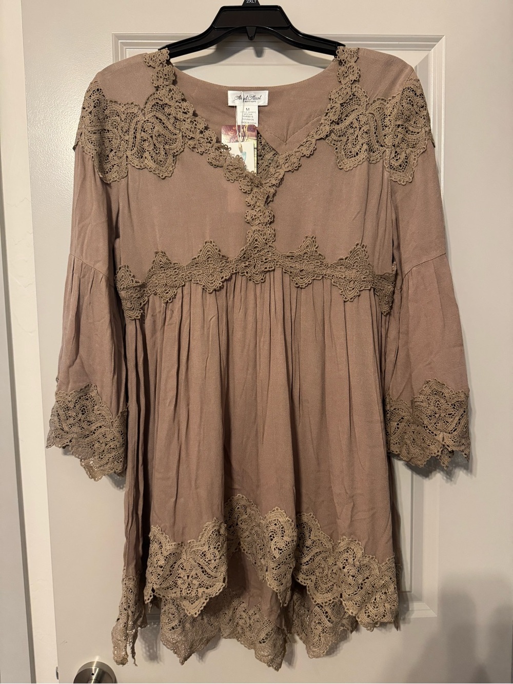 Boho Lace-Trim Tunic Top - Taupe